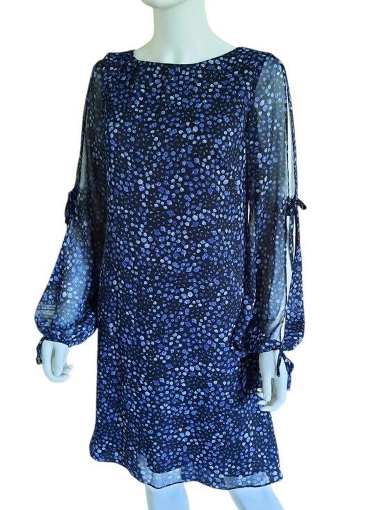 Chaps Dresses & Skirts - CHAPS RALPH LAUREN Navy Floral Georgette Long Slit Sleeves Shift Dress Sz 6